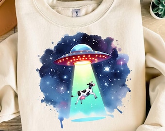 UFO Cow Abduction Clipart, Alien PNG, Sublimation Design (Digital Download)