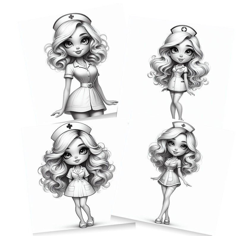 30 Coloring Pages of Nurse Coquette Grayscale Coloring Pages Adult Coloring Books Printable ...