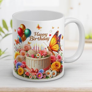 3D alles Gute zum Geburtstag mit Blumen Becherverpackung 11 Unzen und 15 Unzen, Geburtstagsgeschenk, 3D Blumen Design Sublimation, Wrap-Vorlage, Sofortiger digitaler Download
