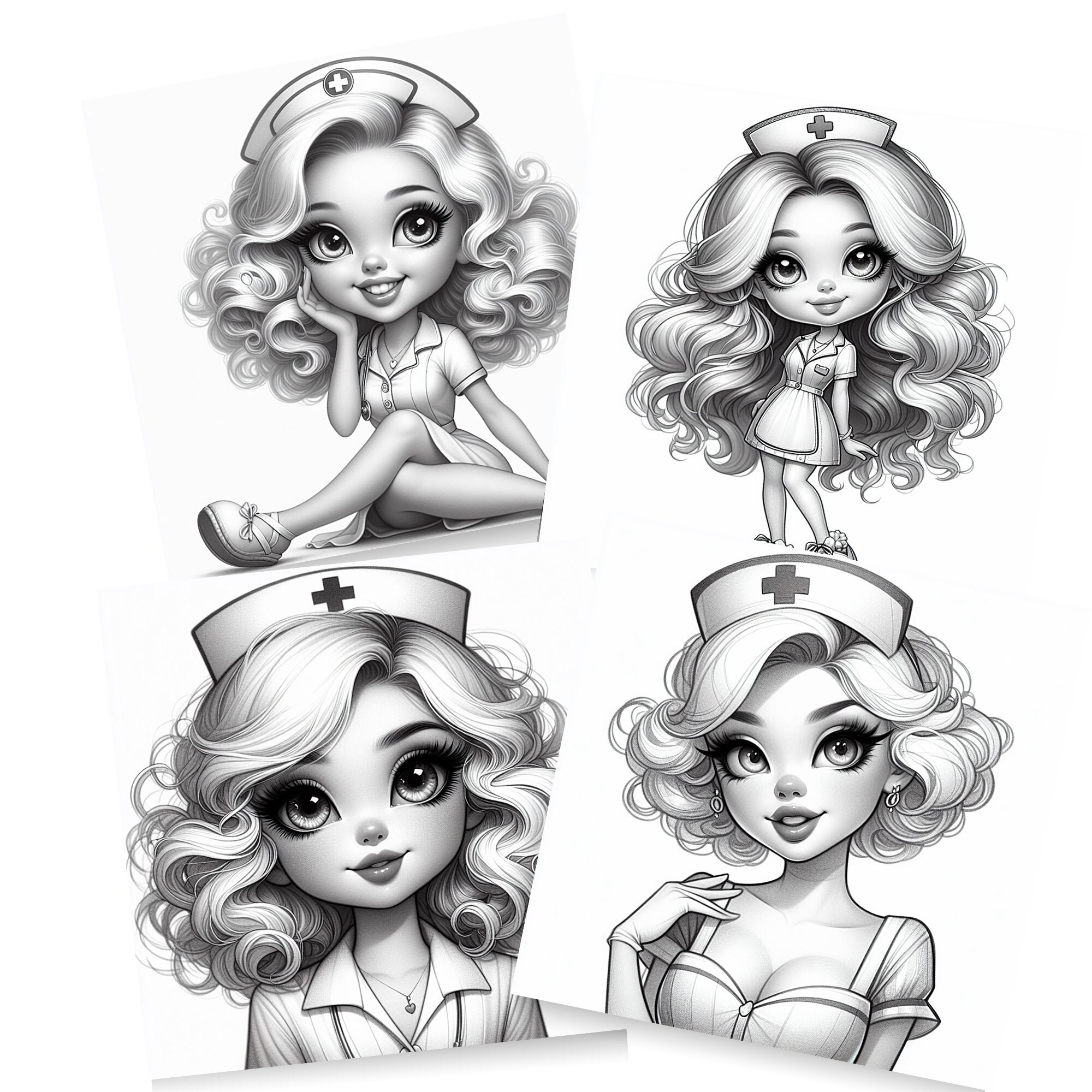 30 Coloring Pages of Nurse Coquette Grayscale Coloring Pages Adult Coloring Books Printable ...