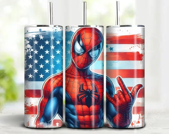 Spiderman 20oz Tumbler Wrap: Watercolor American Flag Design (Digital File)