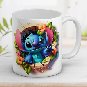 3D Funny Stitch Mug Wrap 11oz and 15oz, 3D Cartoon character PNG, Cartoon sublimation, Digital art, Cartoon Design, Digital download PNG
