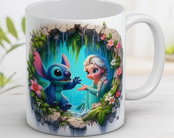 Envoltura de taza de Stitch y Elsa: Diseño de dibujos animados divertidos (Descarga digital)