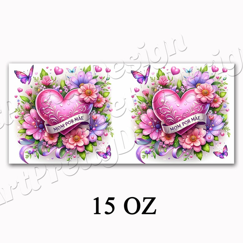 3D Heart Mom por Mãe Mug Wrap Bundle 11 and 15 Oz Happy Mother's Day with Design Sublimation Mug Templater Instant Digital Download PNG zdjęcie 8