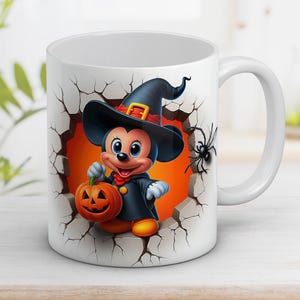 Halloween Mickey Mouse-mokomslag 11 oz en 15 oz, 3D-gat in de muur, Happy Halloween, Griezelig seizoen, 3D-stripfiguur png, direct digitaal