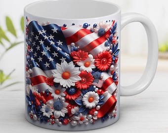 Mokomslag met patriottische bloemen: 4 juli-sublimatieontwerp (digitale download)
