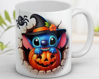 Halloween Stitch Mug Wrap, 3D Cartoon PNG (Digital Download)