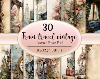 Vintage Train Travel Paper: Printable Scrapbook Kit (Digital Download)