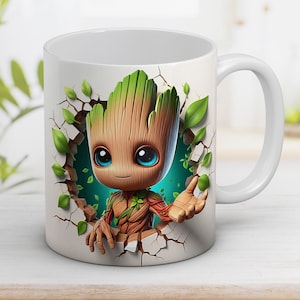 3D Funny Groot Mug Wrap 11oz and 15oz, 3D Cartoon character png, Cartoon sublimation, Digital art, Cartoon Design, Digital download PNG