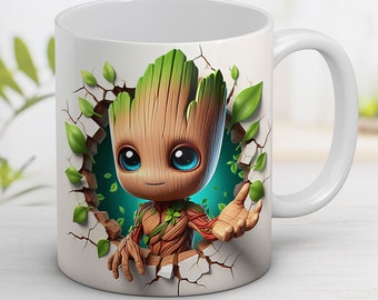 Envoltorio de taza divertido de Groot: Diseño de dibujos animados en 3D (Descarga digital)