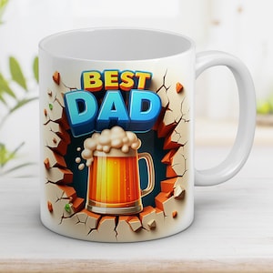 3D Best Dad with Beer Mug Wrap Father&#39;s day gift 11oz and 15oz Mug, Dad gift Design Sublimation Wrap Template Instant Digital Download PNG