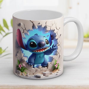 3D Funny Stitch Mug Wrap 11oz en 15oz, 3D-stripfiguur PNG, Cartoonsublimatie, Digitale kunst, Cartoondesign, Digitale download, Digitale kunst png
