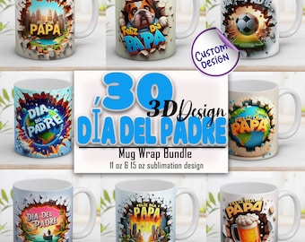 3D Feliz Día Papá Mug Wrap Bundle: Father's Day Designs (Digital Download)
