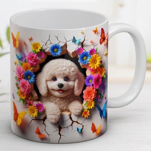Puppy Mug Wrap 11oz and 15oz, 3D Hole in a wall with dog, Dog Lovers png, Coffee Mug, Sublimation Mug Sublimation Design Instant Digital PNG