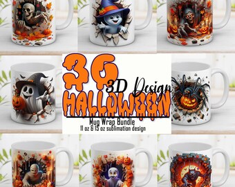 3D Halloween Mug Wrap Bundle: 11 & 15 Oz Sublimation Designs (Digital Download)