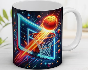 Neon Basketball Mug Wrap: 3D Hole in Wall Design (Digital PNG)