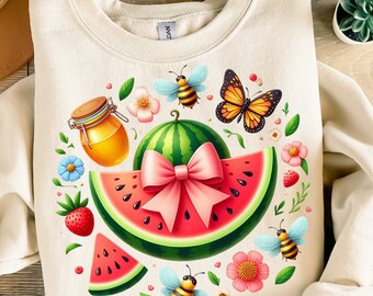 Summer Watermelon Clipart: Bee, Butterfly, Bow PNG (Digital Download)