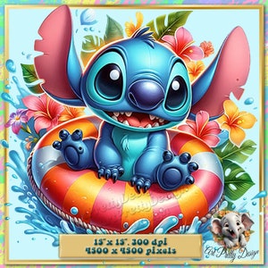Cute Baby Stitch with Transparent background, Stitch Clipart, Summer vibes PNG, file for sublimation, Digital art, Instant Digital Download