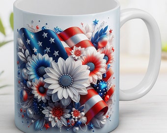 Mokomslag met bloemen Amerikaanse vlag: patriottisch 4 juli-ontwerp (digitale download)
