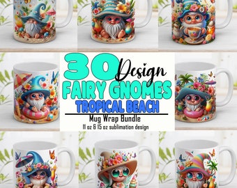 Tropical Beach Gnomes Mug Wrap Bundle: 11oz & 15oz (Digital Download)