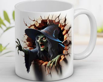 Halloween Witch Mug Wrap, Spooky 3D Design (Digital PNG)