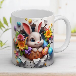Vrolijk Pasen 3D schattig konijntje mokomslag, konijntje mokomslag sublimatieontwerp, paasmokontwerp, moksjabloon van 11 en 15 oz, stripfiguur, mok png PNGEgg