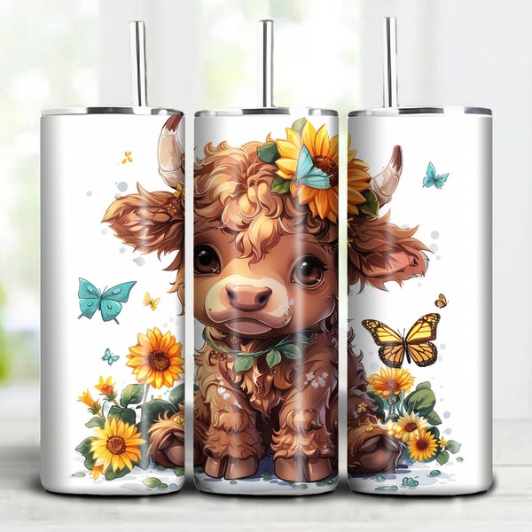 Cute Baby Highland Cow Tumbler wrap design 20 oz Tumbler Design Beautiful gift for mom Sublimation Design Wrap Instant Digital Download