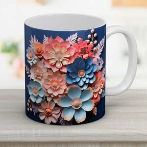 3D Flowers Mug Wrap, 11oz and 15oz Mug Design, Mug Sublimation Design, Mug Wrap Template, Instant Digital Download PNG