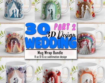 Wedding Mug Wrap Bundle: Floral 3D Design (Digital PNG)