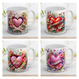 3D Heart Mom por Mãe Mug Wrap Bundle 11 and 15 Oz Happy Mother's Day with Design Sublimation Mug Templater Instant Digital Download PNG zdjęcie 6