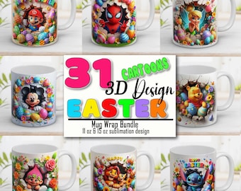 Easter Cartoon Mug Wrap Bundle: 3D Sublimation Design (Digital Download)