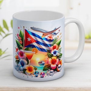 キューバ国旗の花柄マグカップラップ：独立記念日昇華デザイン（デジタルダウンロード）