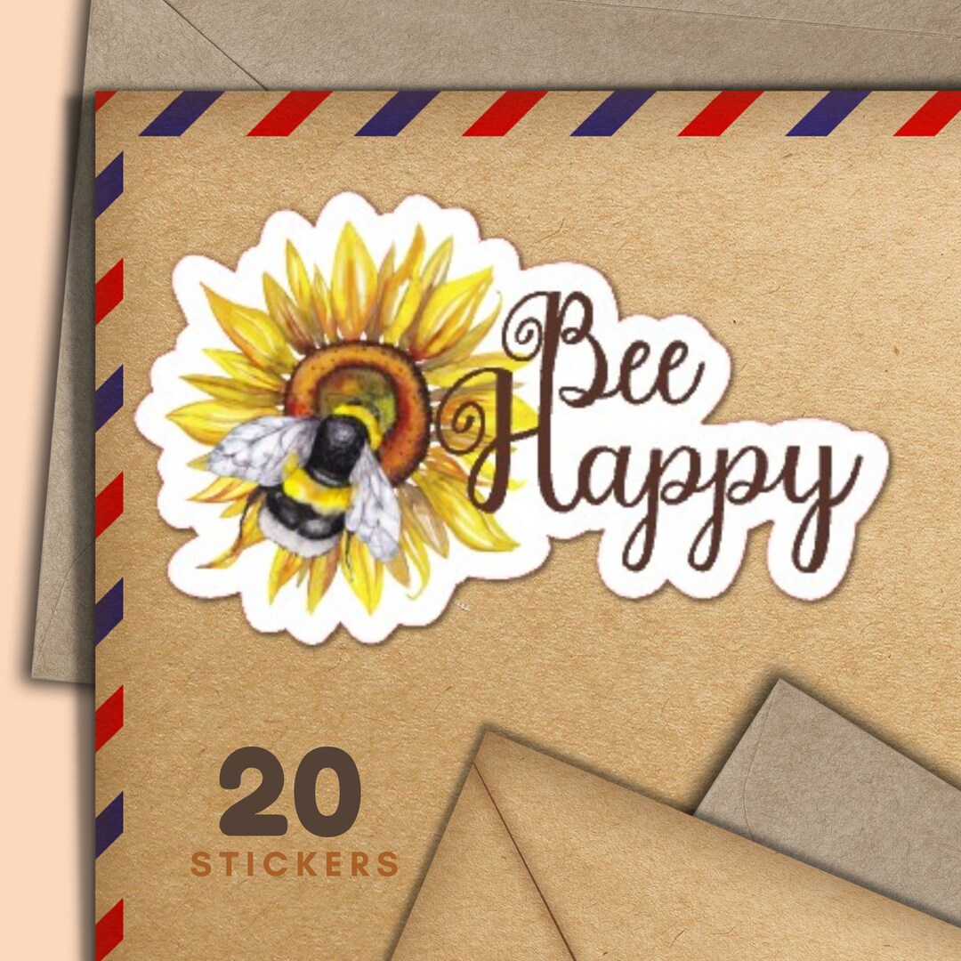 Sunflower Bee Stickers, Set of 20 Happy Mail Sticker Flakes, Cute ...