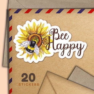 Sunflower Bee Aufkleber, Set mit 20 fröhlichen Mail Aufklebern, süßes Penpal Zubehör für Schneckenpost-Etiketten zum Dekorieren von Umschlägen
