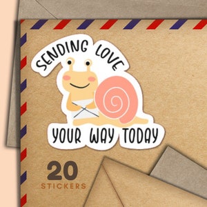 Snail Mail Sticker, Set mit 20 fröhlichen Mail Aufklebern, süßes Penpal Zubehör für Snail Mail Labels zum Dekorieren von Umschlägen