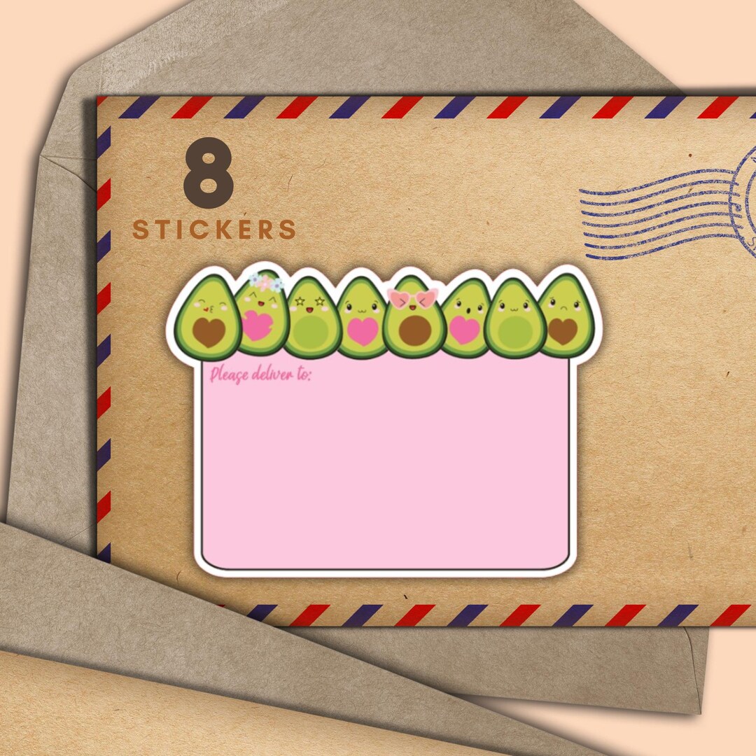 Avocados Pdts Set of 8 Stickers, Happy Mail Envelope Please Deliver to ...