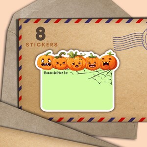 Set di 8 adesivi PDT di Shouty Pumpkins, etichette per buste postali "Happy Mail Please Deliver", forniture per amici di penna per posta ordinaria, etichette vuote per indirizzi
