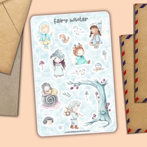 Foglio di adesivi Fairy Winter, decorazione per buste postali allegre, forniture per amici di penna tramite posta ordinaria, graziose etichette per agende, diari, calendari, album