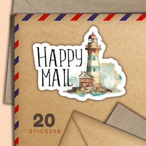 Pegatinas de faro, juego de 20 copos de pegatinas de correo feliz, bonitos suministros para amigos por correspondencia para etiquetas de correo postal para decorar sobres