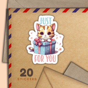 Adesivi Kitty in Present, set di 20 fiocchi adesivi Happy Mail, graziosi articoli per amici di penna per etichette di posta ordinaria per decorare buste