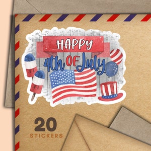 Conjunto de 20 pegatinas para el 4 de julio, pegatinas para sobres de correo, suministros para amigos por correspondencia para correo postal, pegatinas pequeñas para decorar cartas.