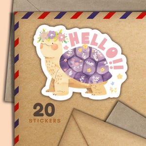 Adesivi Hello Turtle, set di 20 fiocchi adesivi Happy Mail, graziosi articoli per amici di penna per etichette di posta ordinaria per decorare buste