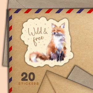 Adesivi Wild & Free Fox, set di 20 fiocchi di adesivi per posta felice, graziosi articoli per amici di penna per etichette di posta ordinaria per decorare buste
