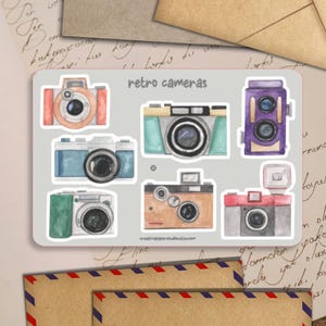 Feuille d'autocollants pour appareil photo rétro, décoration d'enveloppe de courrier heureux, fournitures pour correspondance colimaçon, étiquettes mignonnes pour scrapbooking calendrier agendas