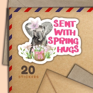Adesivi Elephant Spring Hugs, set di 20 fiocchi adesivi per posta felice, graziosi articoli per amici di penna per etichette di posta ordinaria per decorare buste