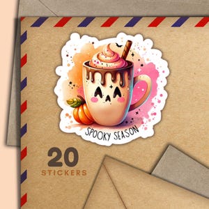 Adesivi per caffè Spooky Season, set di 20 fiocchi di adesivi per posta allegra, forniture per amici di penna di Halloween per etichette di posta ordinaria per decorare buste
