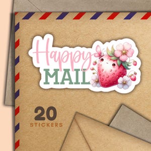 Little Strawberry-stickers, set van 20 vrolijke poststickervlokken, leuke pennenbenodigdheden voor postetiketten om enveloppen en brieven te versieren
