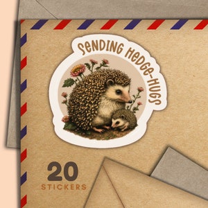 Adesivi Brown Hedgehugs, set di 20 fiocchi adesivi di posta felice, graziosi articoli per amici di penna per etichette di posta ordinaria per decorare buste