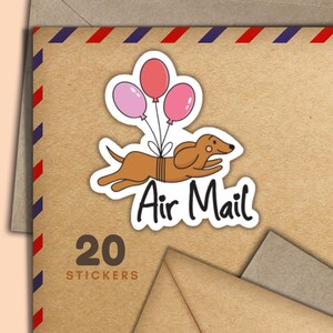 Adesivi Airmail Doggy, set di 20 fiocchi adesivi Happy Mail, graziosi articoli per amici di penna per etichette di posta ordinaria per decorare buste