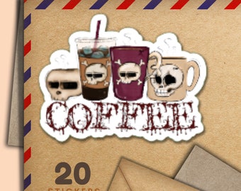 Coffee til death set of 20 stickers, happy mail envelope sticker flakes, penpal supplies for snail mail, label tags to decorate letters